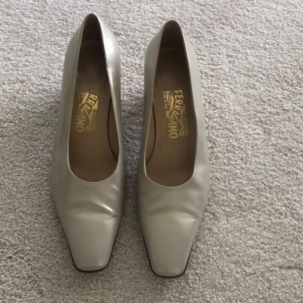 Cream colored Ferragamo pumps